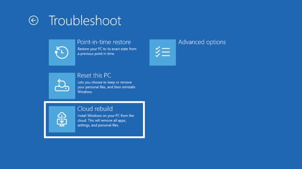 Cloud Rebuild faz parte do WinRE