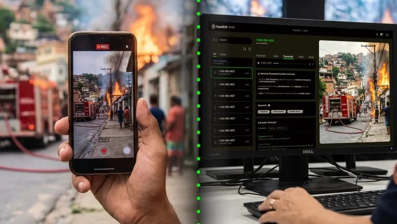 Celular iPhone com transmissão de câmera ao vivo para central policial