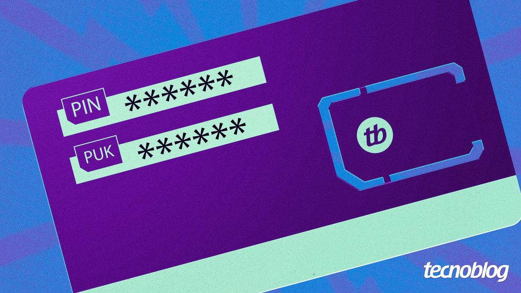 Cartão do chip com os códigos PIN e PUK ocultos por asteriscos, ilustrando como proteger o SIM