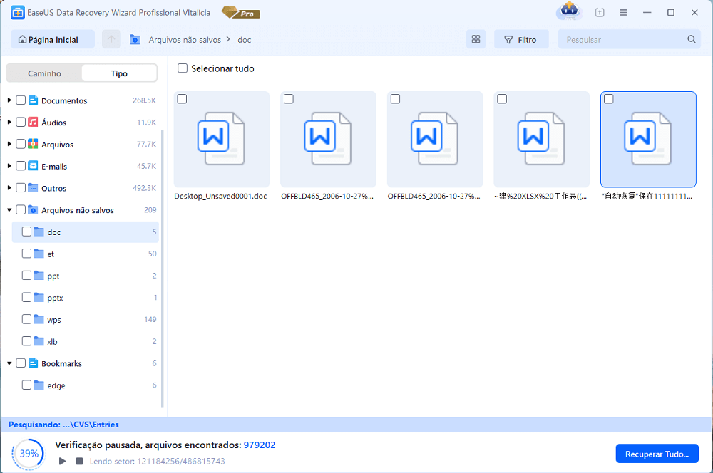 Selecionando os arquivos a serem recuperados pelo EaseUS Data Recovery Wizard