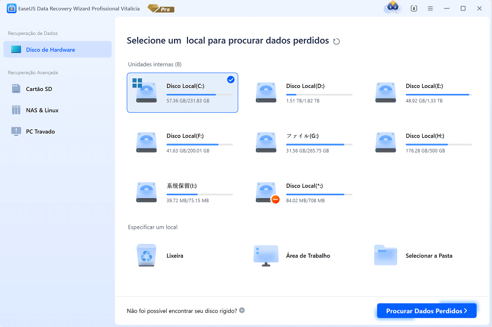 Localizando o cartão SD no EaseUS Data Recovery Wizard