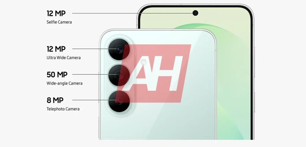 Material promocional mostra conjunto triplo de câmeras na traseira do Galaxy S26 FE, com 50 MP, 12 MP ultra-angular e 8 MP telefoto