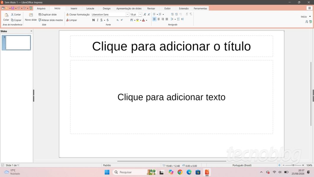 Impress do LibreOffice 26.8 com interface Tabbed