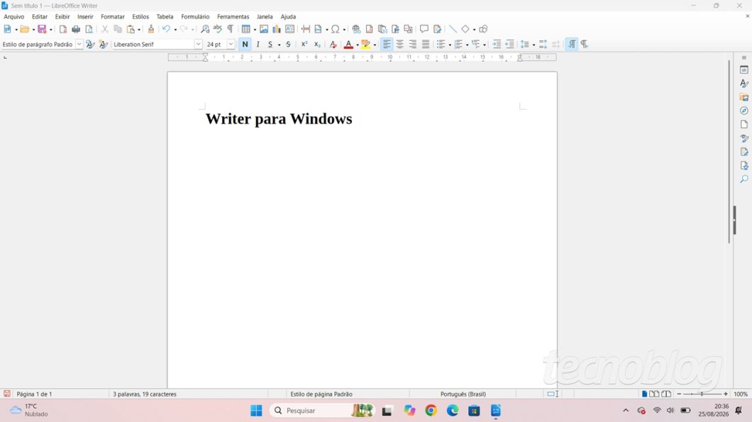 O editor de texto Writer do LibreOffice 26.8