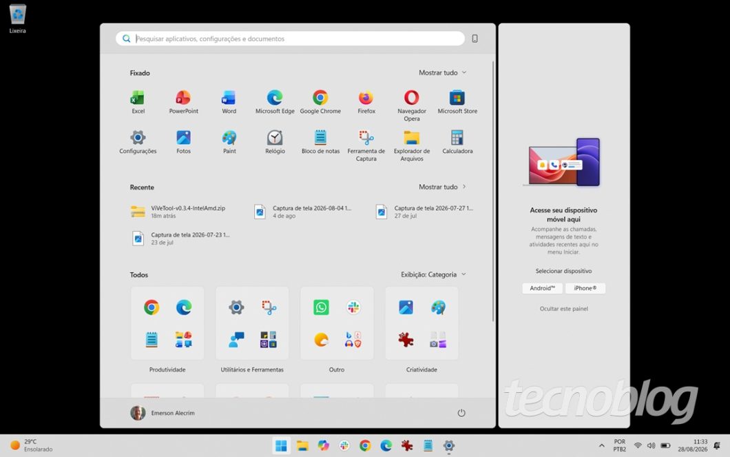 E o Menu Iniciar grande no Windows 11