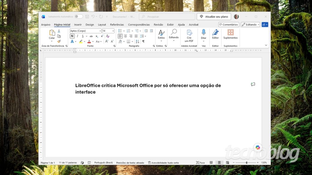 LibreOffice critica Microsoft Office por só oferecer uma opção de interface