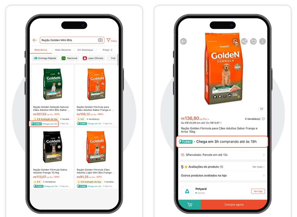 Produtos com Shopee Turbo são identificados com selo