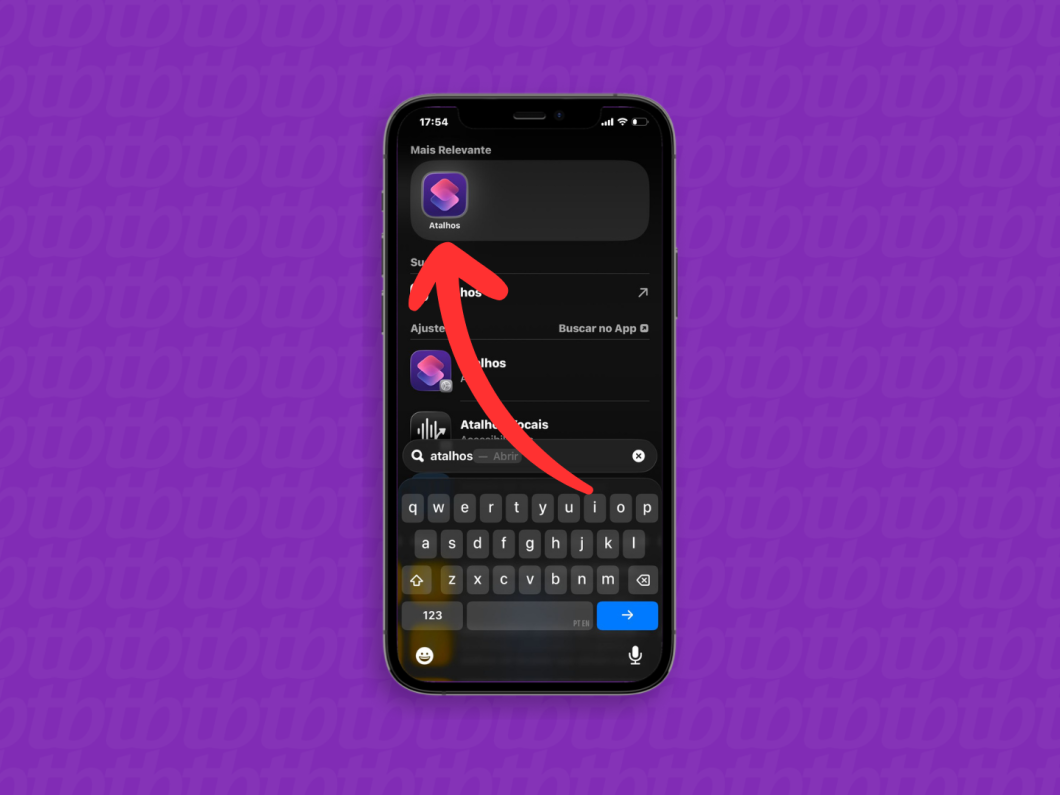 Abrindo o app Atalhos no iPhone para iniciar a configuração das automações