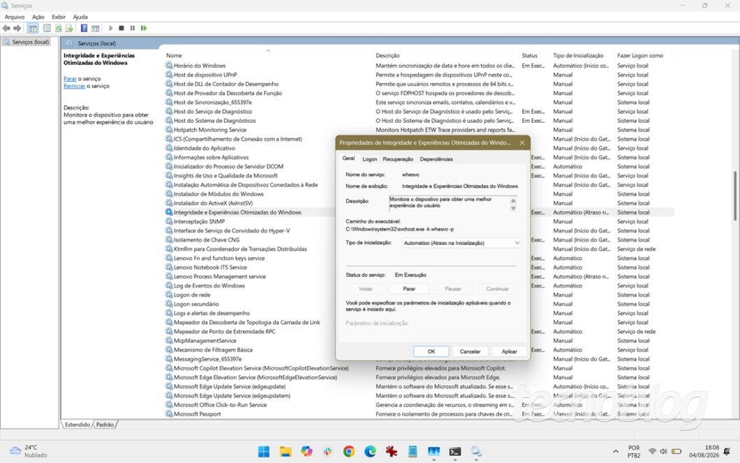 O whesvc na área de serviços do Windows 11