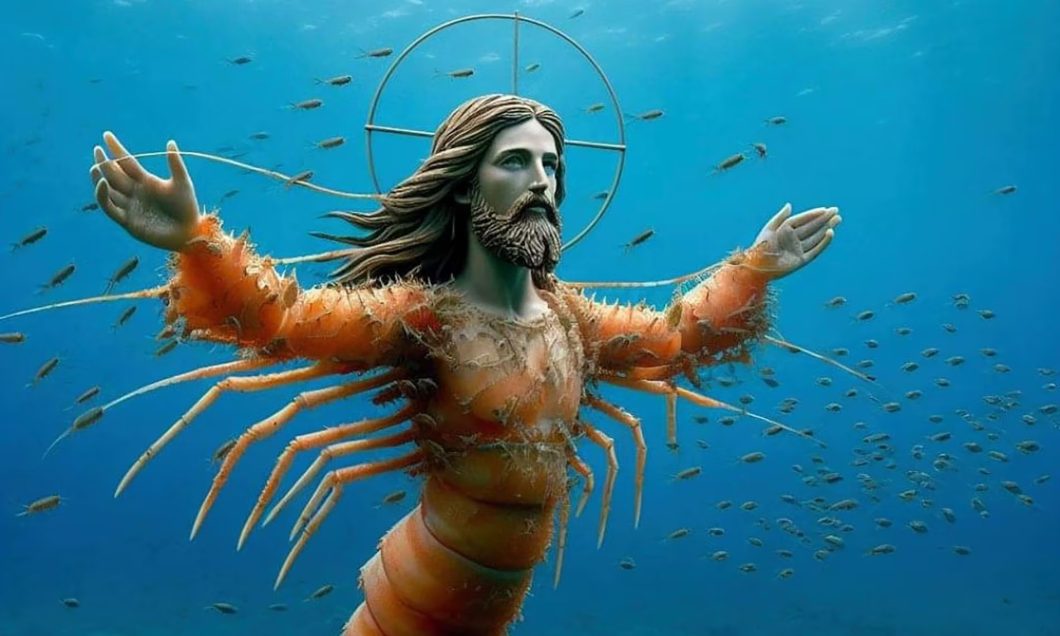 “Shrimp Jesus” — ilustração que viralizou como uma das primeiras peças de AI Slop