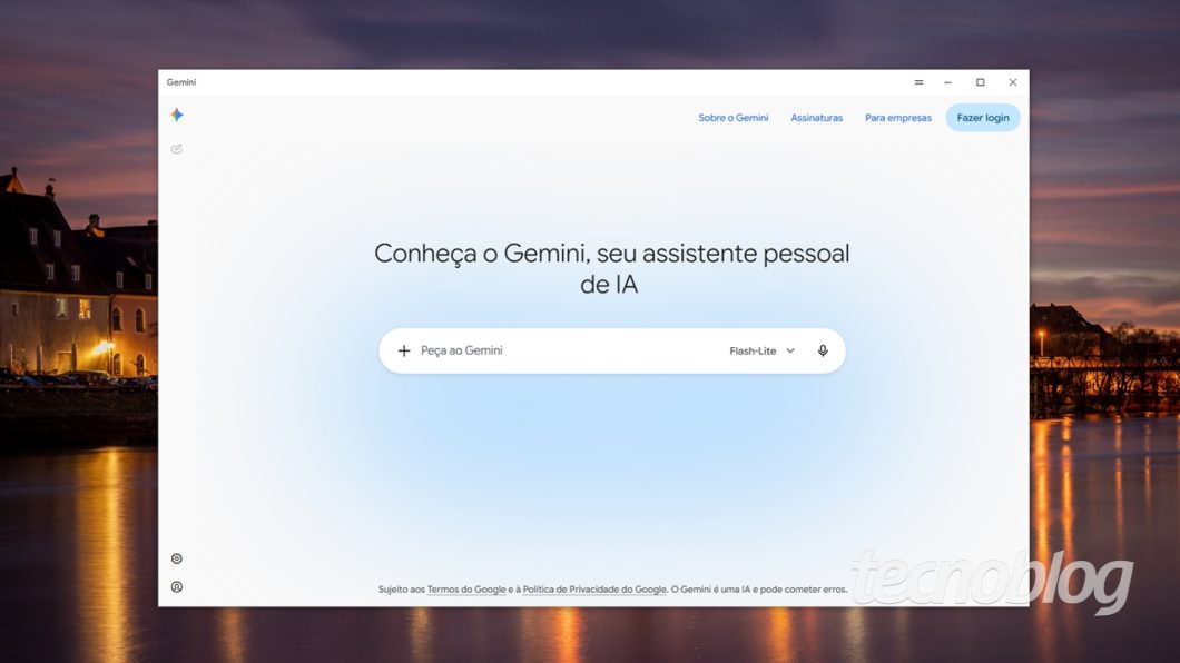 Aplicativo do Gemini no Windows 10 