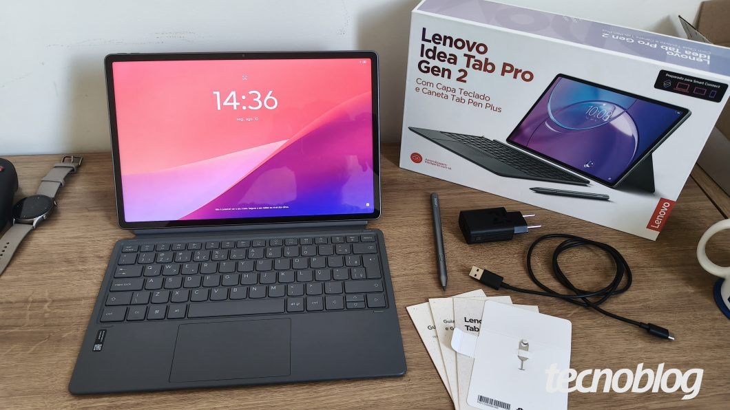 Kit de produtividade do Lenovo Idea Tab Pro Gen 2: tablet com capa magnética, teclado e caneta recarregável