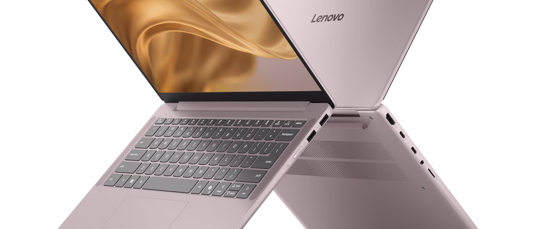 Imagem promocional mostra um notebook Lenovo IdeaPad Vibe aberto, em um fundo de cor branca