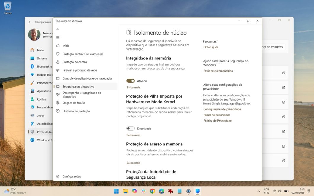 Ativando (ou desativando) a Integridade de Memória no Windows 11