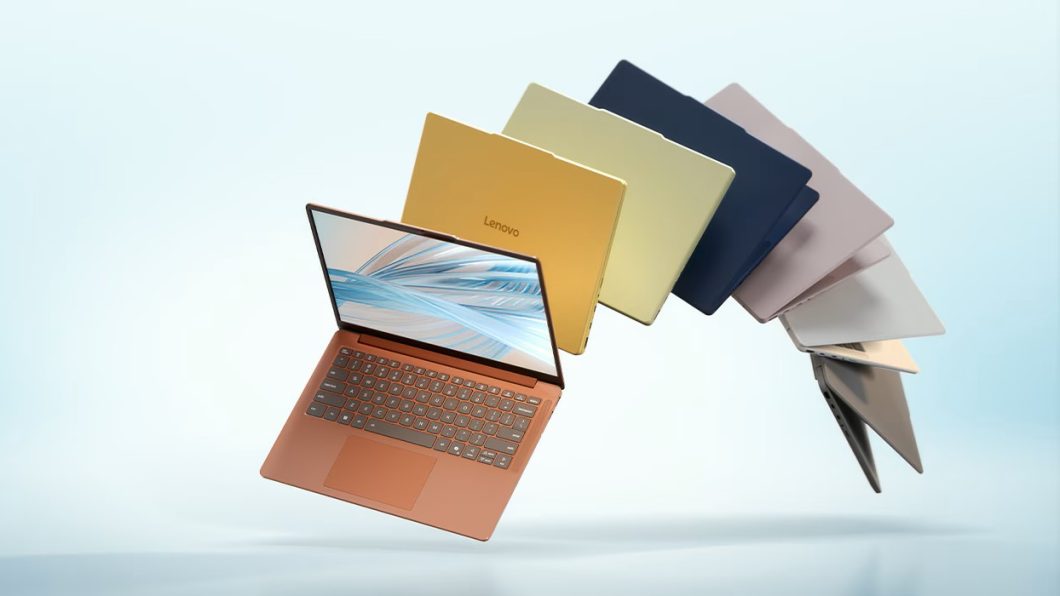 Imagem de vários Lenovo IdeaPad Vibe em cores diferentes em um fundo azul