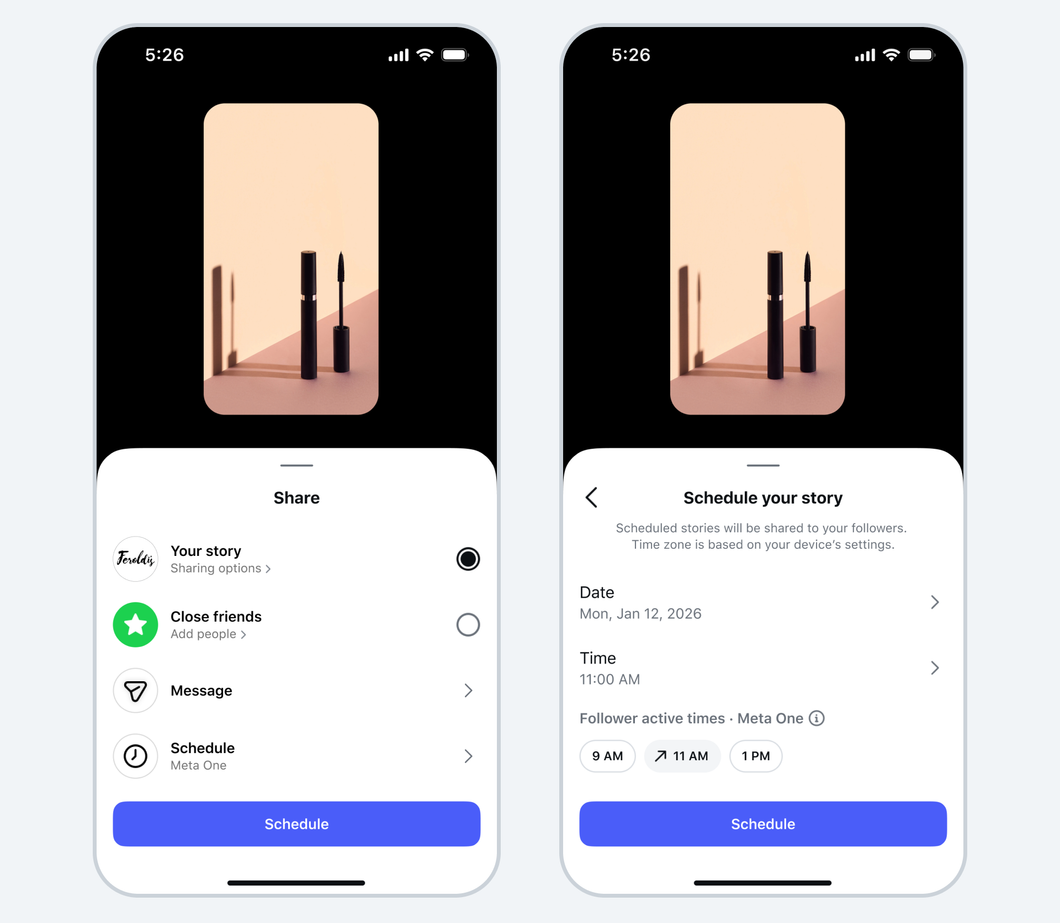 Imagem mostra o recurso de agendamento de Stories no Instagram Plus