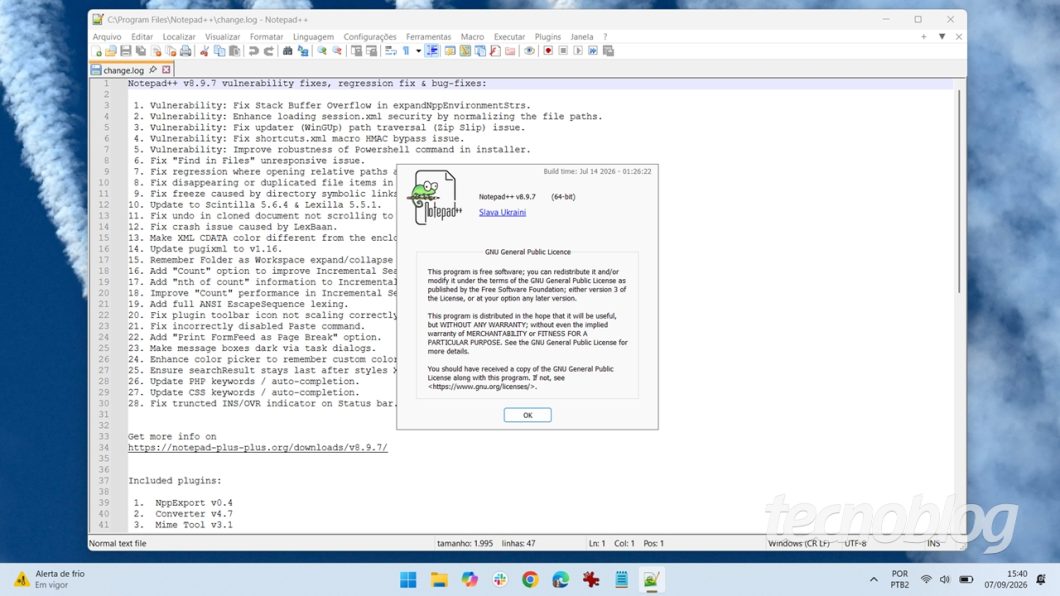 Notepad++ no Windows 11