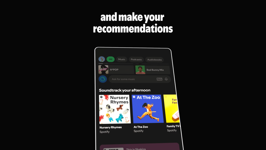 captura de tela do Spotify mostrando playlists de conteúdo infantil