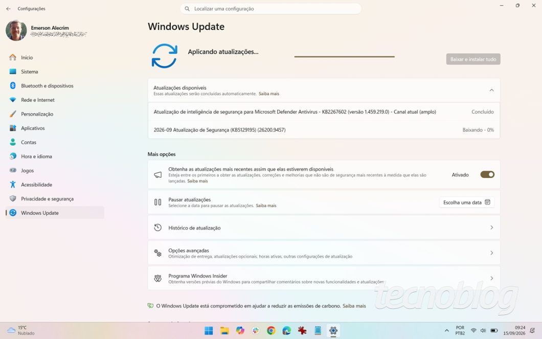 Pacote KB5129195 no Windows Update do Windows 11